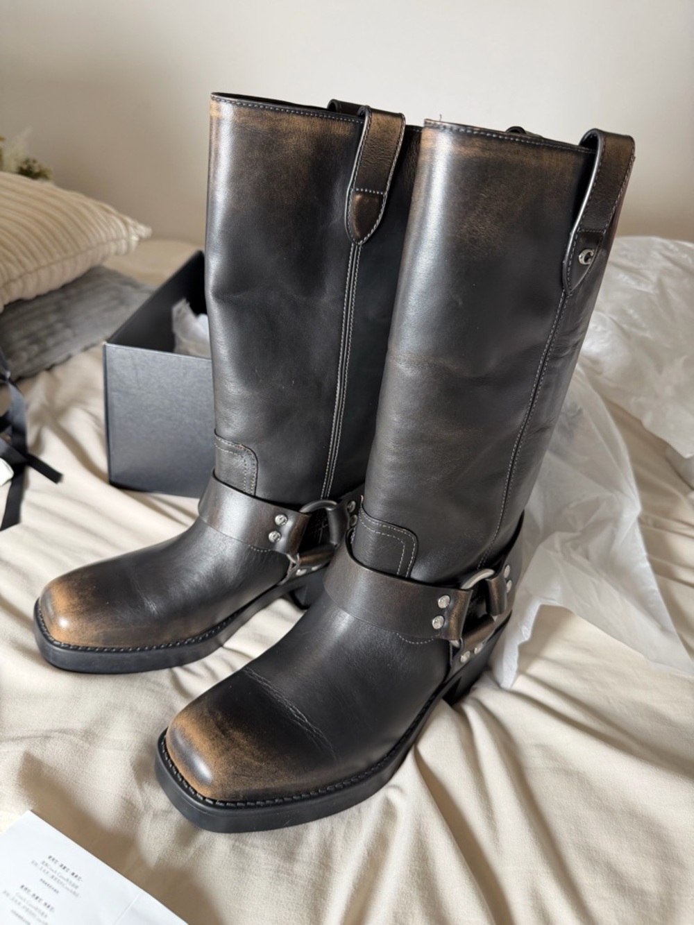 Coach Black Leather Harness Heeled Boots - Picture 9 of 11